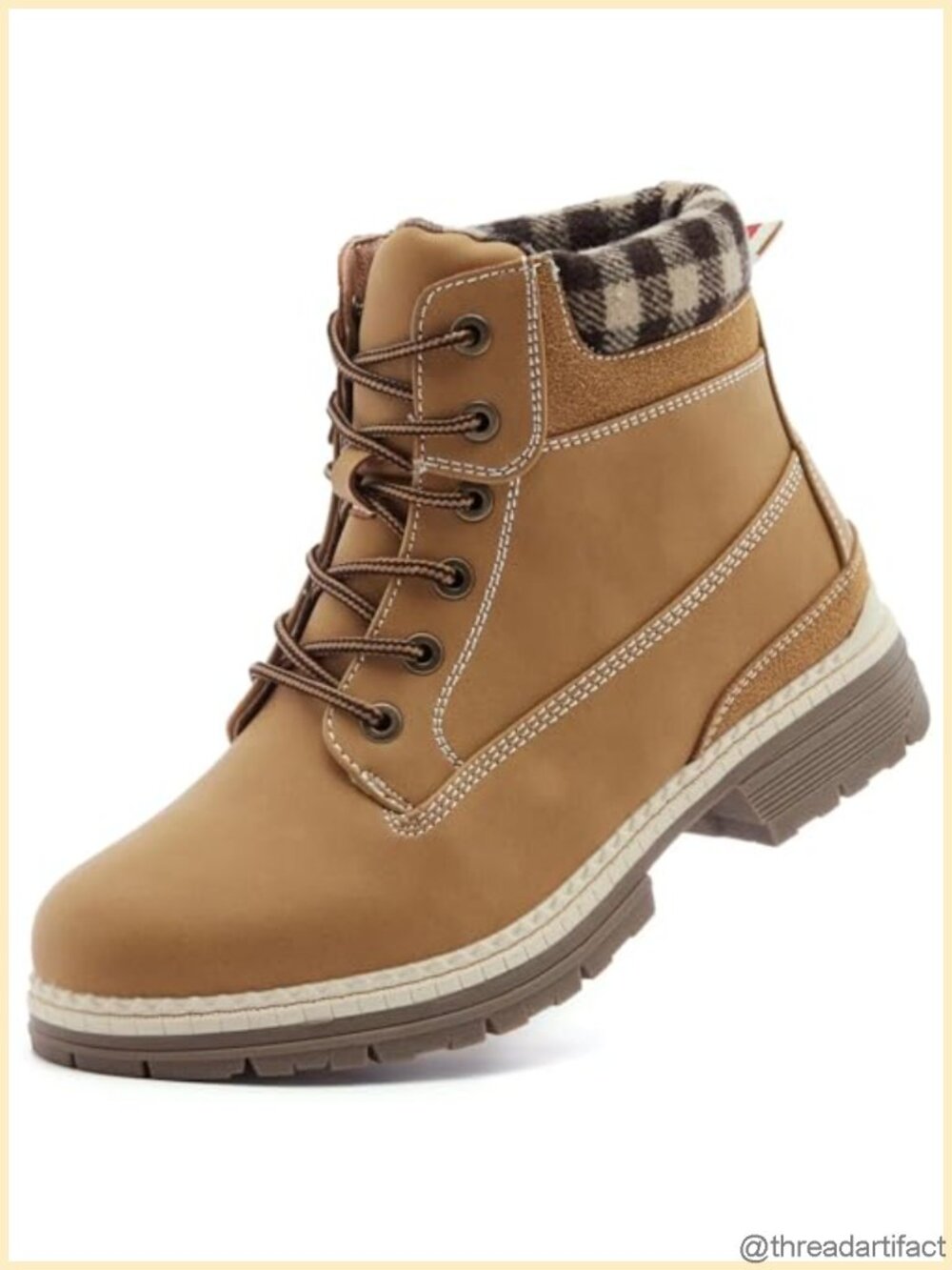 COTTIMO Women's Winter Hiking Boots - Plaid Ankle Boots, Non-Slip, Fur-Lined,